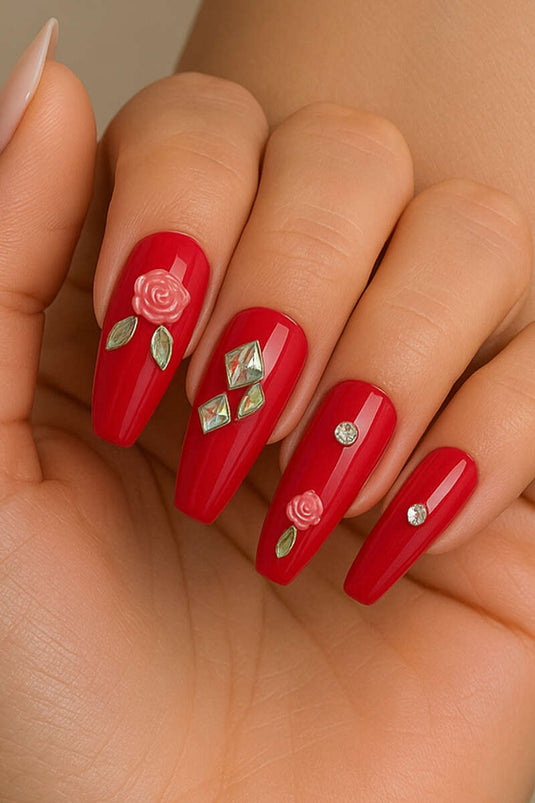 Taş Detaylı Takma Tırnak Fusya