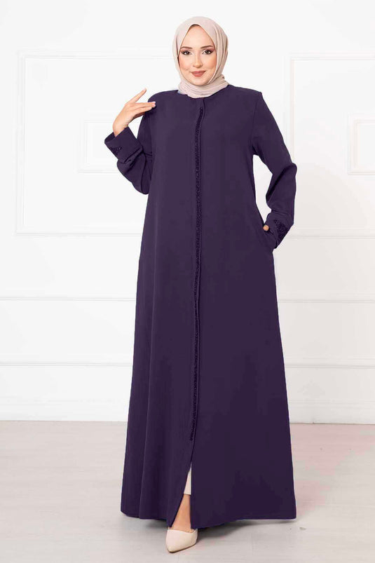 Abaya Hijab Détail Pierre Prune