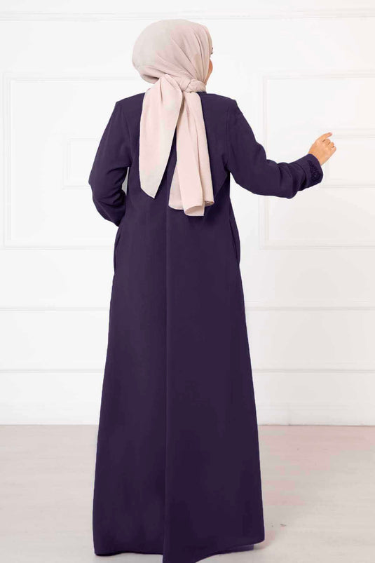 Abaya Hijab Détail Pierre Prune