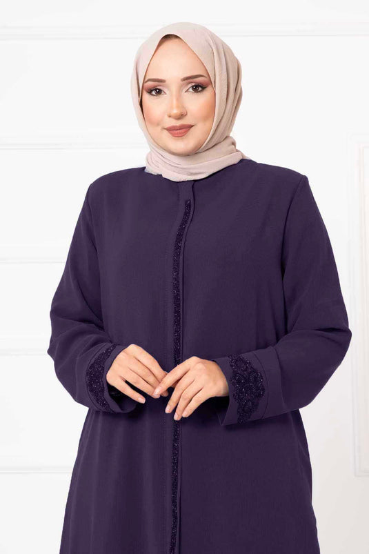 Abaya Hijab Détail Pierre Prune