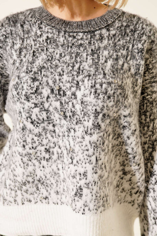 Stone Detail Knitted Sweater Black