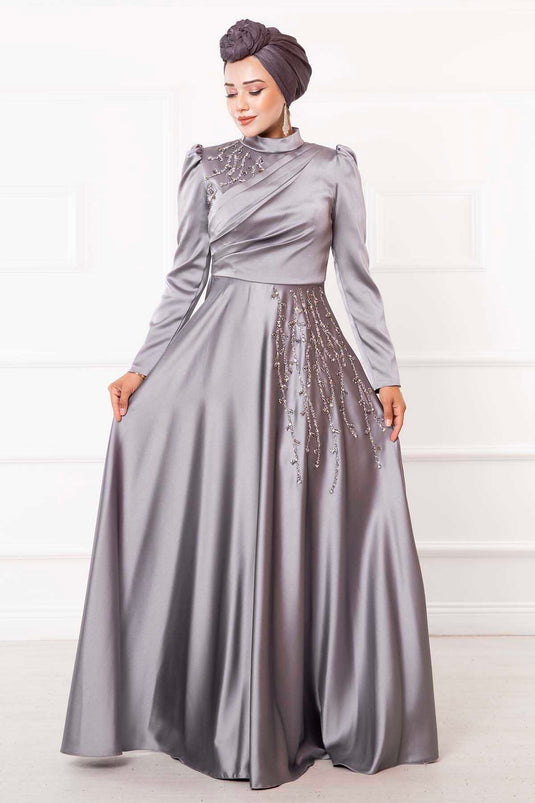 Abito da sera Hijab dal design in pietra Grigio