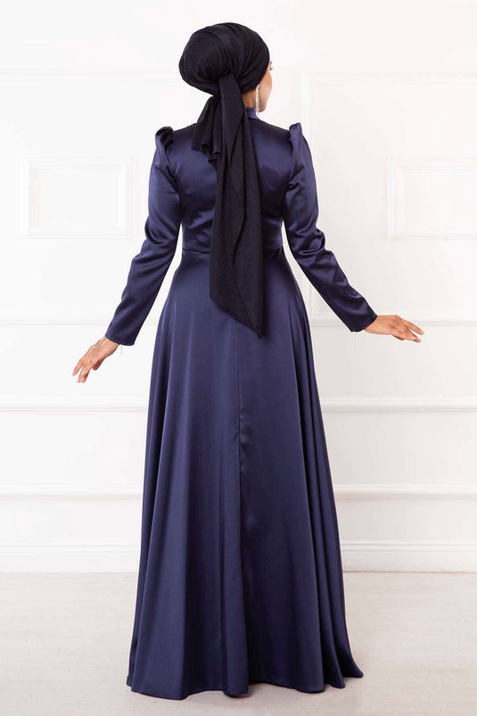 Abito da sera Hijab dal design in pietra blu navy