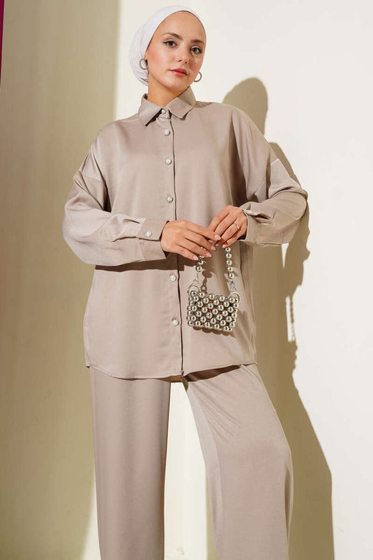 Stone Button Detailed Two Piece Set Stone