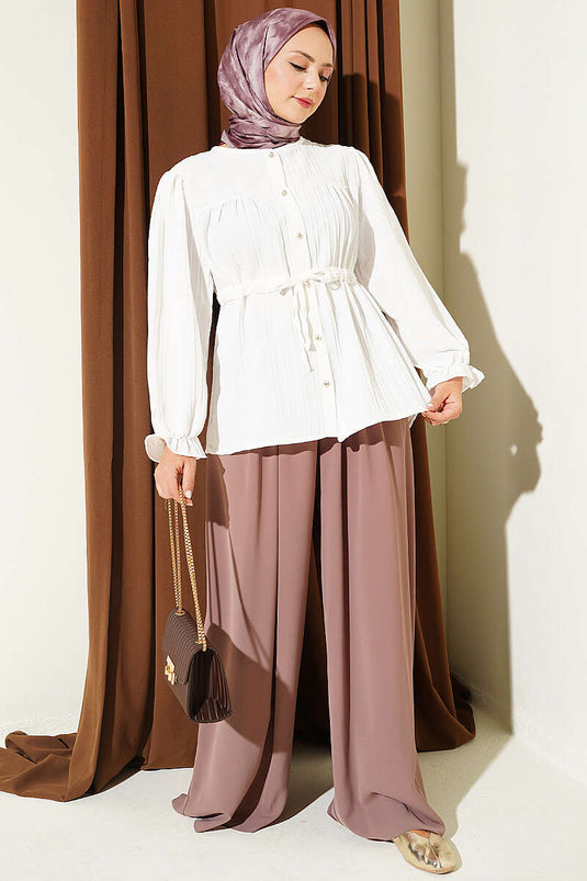 Chemise Blanche À Boutons Et Ceinture