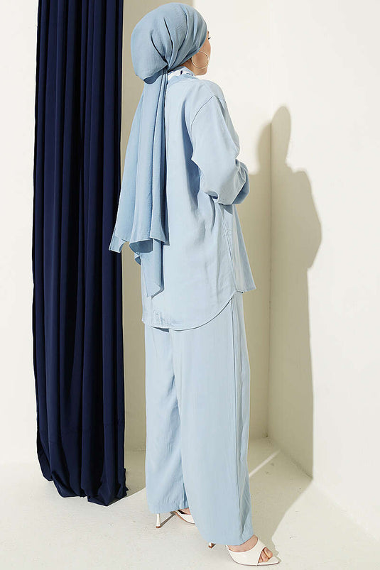 Ensemble double en modal avec foulard à boutons en pierre, bleu bébé