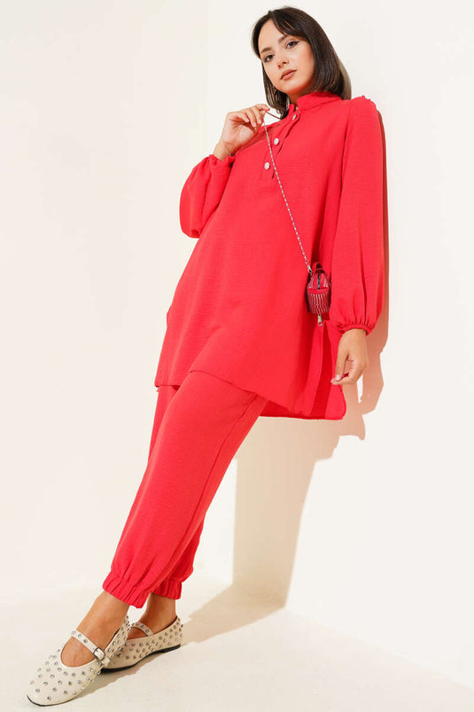 بدلة أليزارين من قطعتين بأزرار حجرية