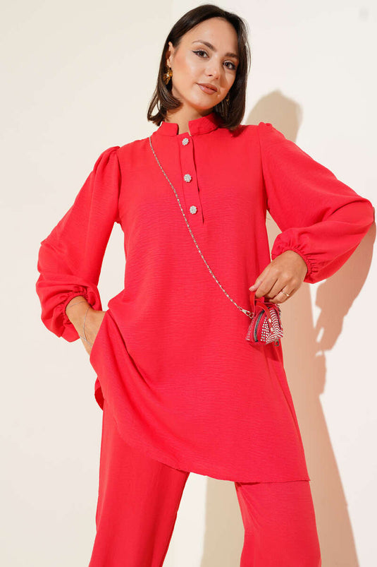 بدلة أليزارين من قطعتين بأزرار حجرية