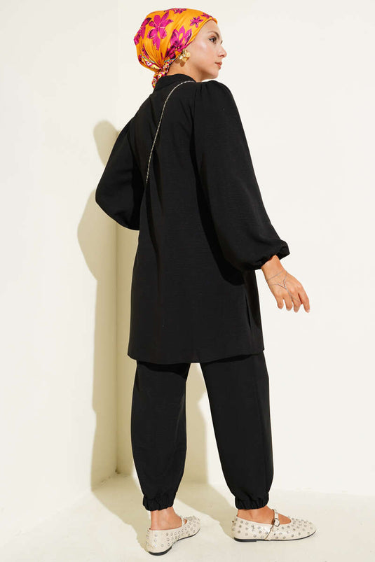 Taş Düğmeli İkili Takım Siyah