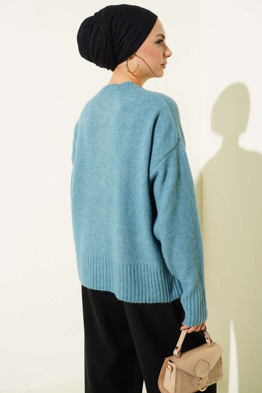 Soft Knitwear Short Cardigan with Stone Buttons, Mint