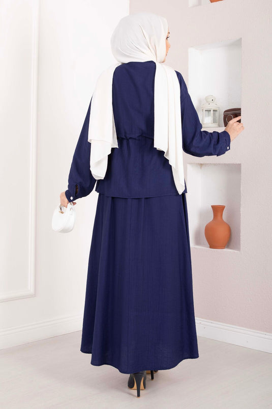 Ensemble jupe à taille froncée avec broderie en pierre, bleu marine