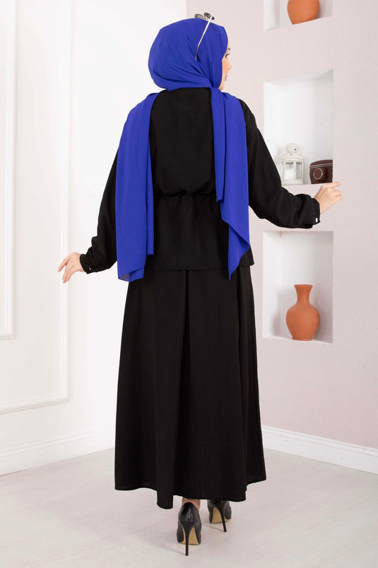Ensemble jupe à taille froncée avec broderie en pierre, noir