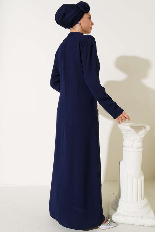 Robe Grande Taille Brodée Pierre Bleu Marine