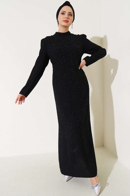 Robe Grande Taille Brodée Pierre Noir