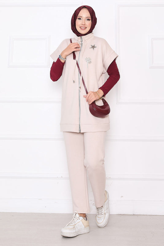 Ensemble gilet zippé brodé Stone