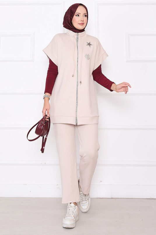 Ensemble gilet zippé brodé Stone