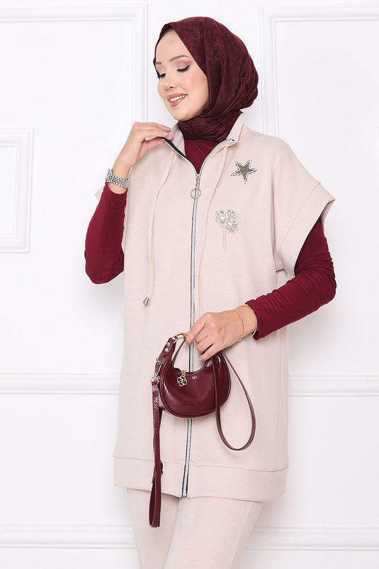 Ensemble gilet zippé brodé Stone