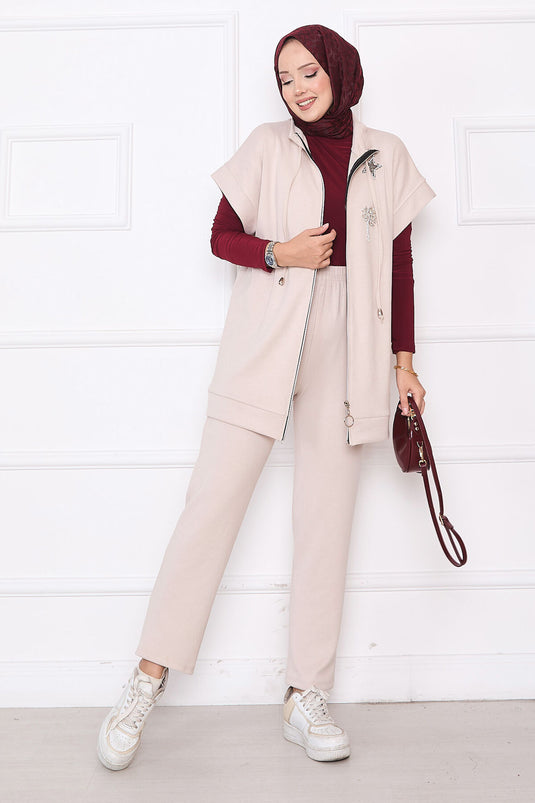 Ensemble gilet zippé brodé Stone