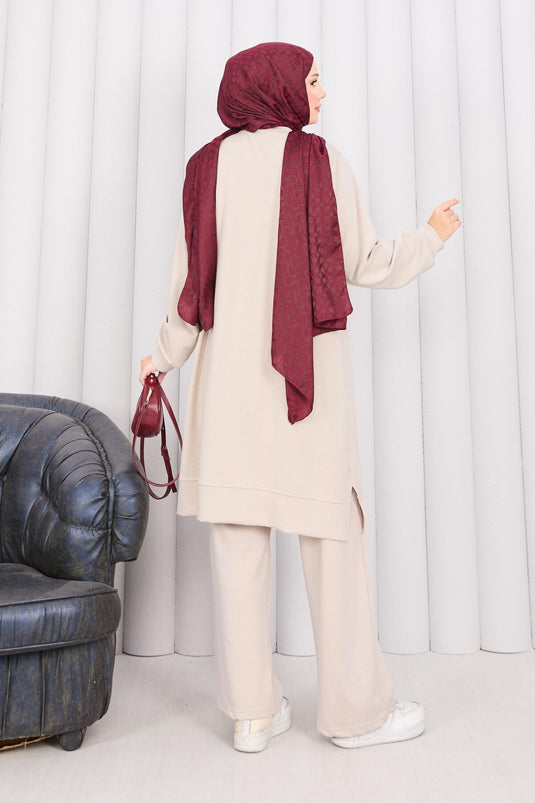 Stone Embroidered Embossed Floral Hijab Set Stone