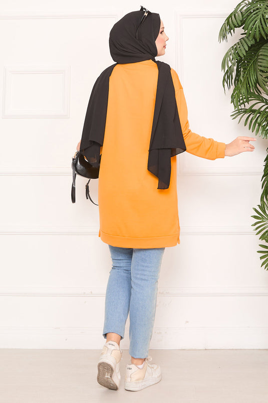 Stone Embroidered Pompom Hijab Tunic Mustard