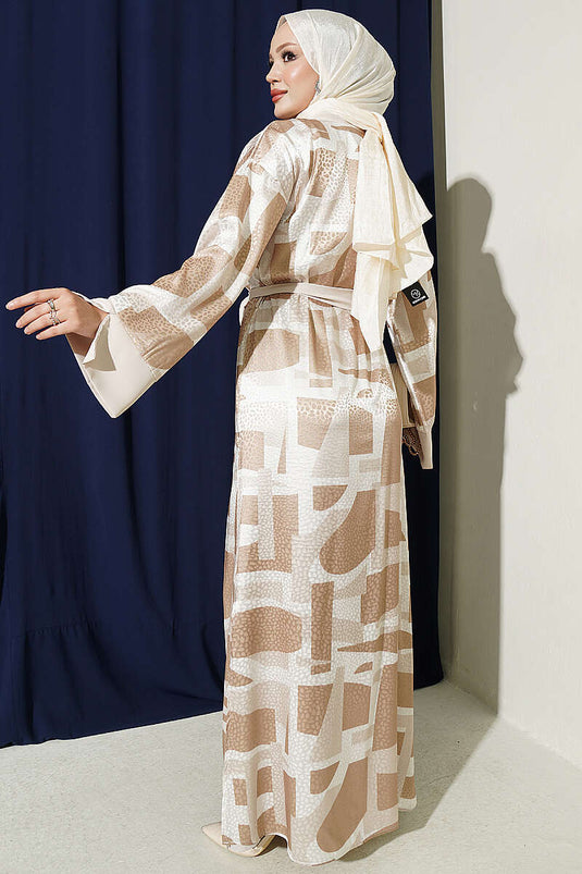 Conjunto De Abaya Bordada Estampada Beige