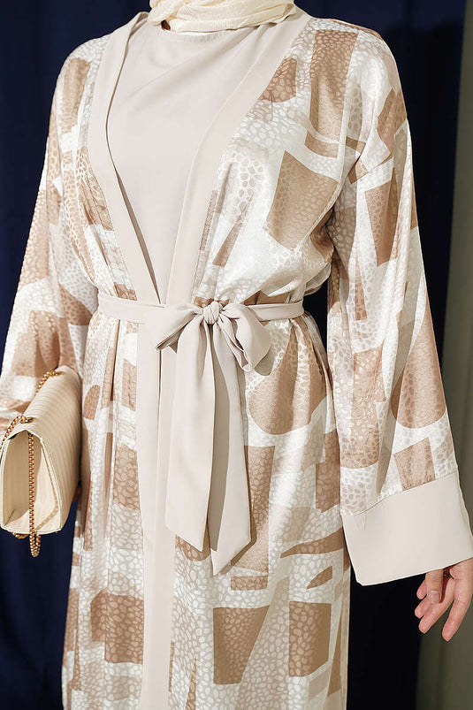 Conjunto De Abaya Bordada Estampada Beige