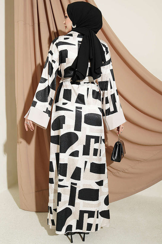 Embellished Jacquard Patterned Abaya Set Black