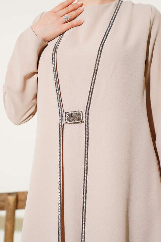 Taş Sıra Detaylı İkili Takım Bej