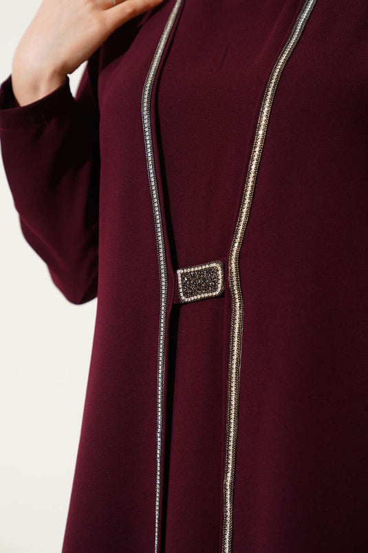 Stone Row Detailed Two Piece Suit Burgundy