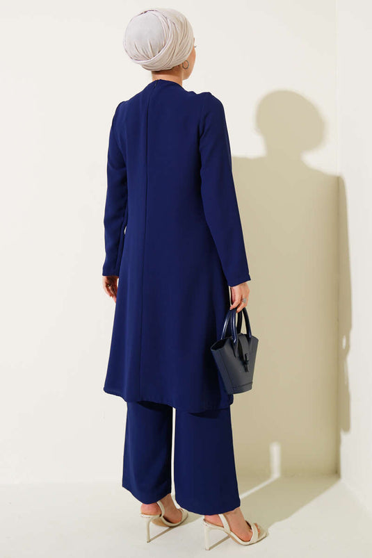 Stone Row Detailed Two Piece Suit Navy Blue