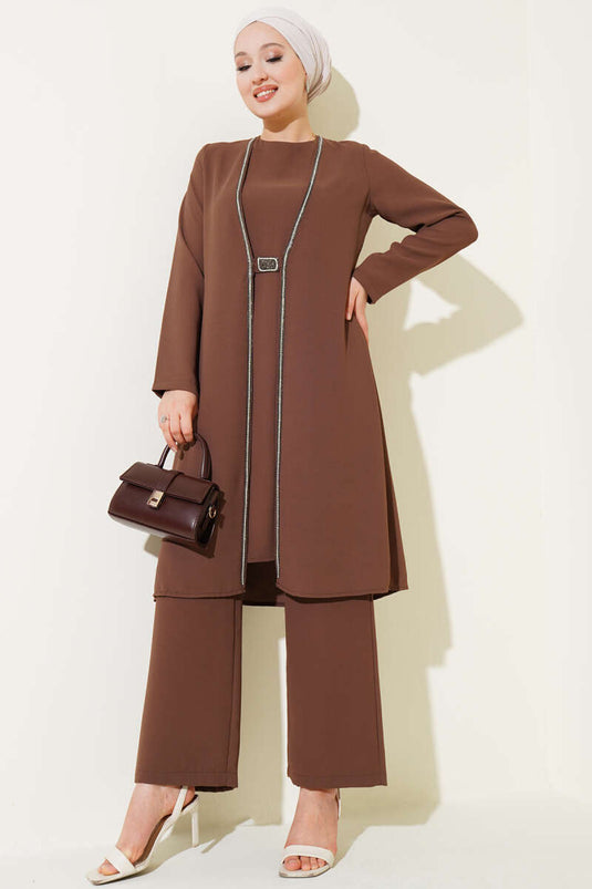 Stone Row Detailed Two Piece Mink Suit