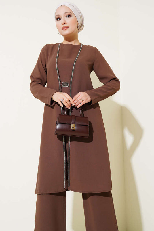 Stone Row Detailed Two Piece Mink Suit