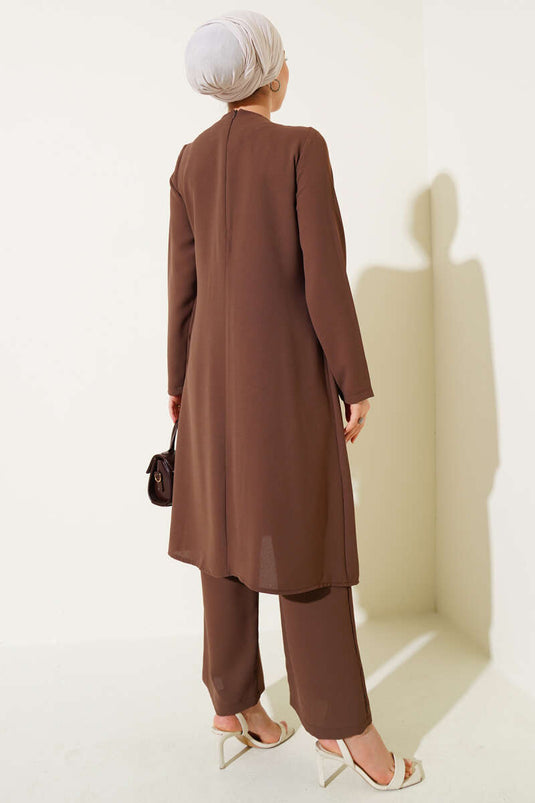 Stone Row Detailed Two Piece Mink Suit