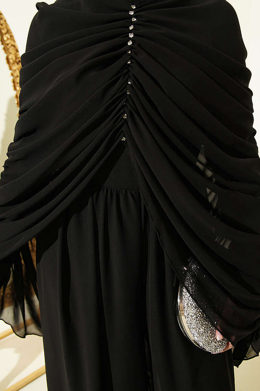Combinaison Noire Drapée Et Perlée