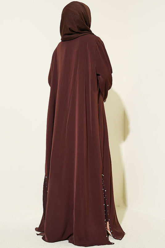 Taş Süslemeli İkili Abaya Kahve