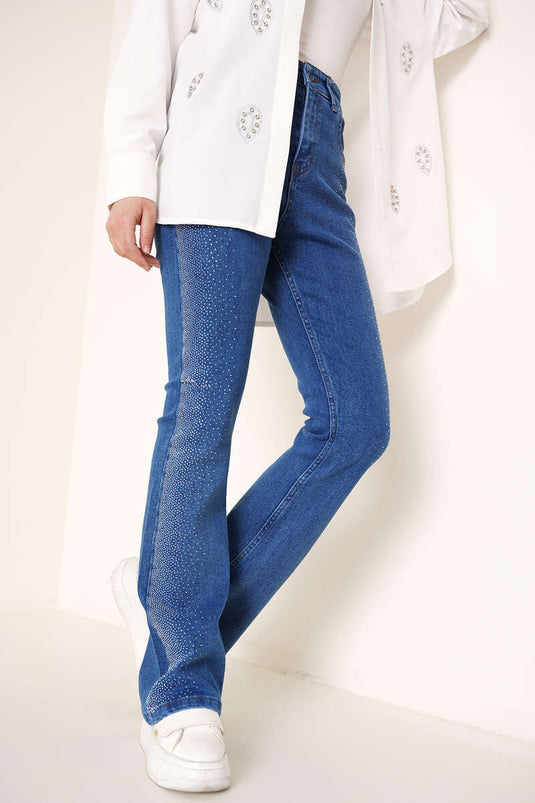 Pantalon Jean Flare Embelli Stone Bleu Moyen |