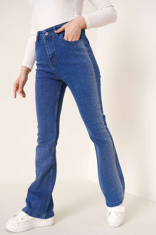 Pantalon Jean Flare Embelli Stone Bleu Moyen |