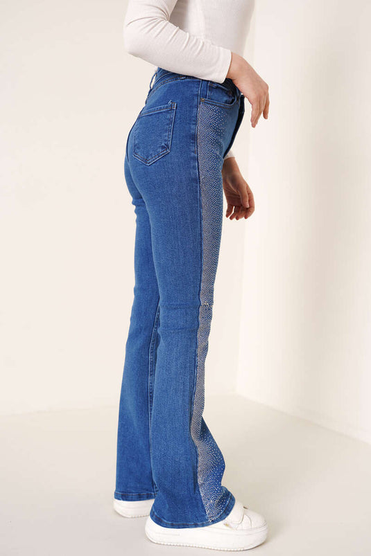 Pantalon Jean Flare Embelli Stone Bleu Moyen |