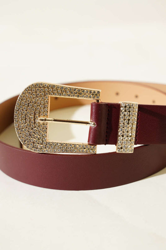 Taş Süslemeli Kemer Bordo