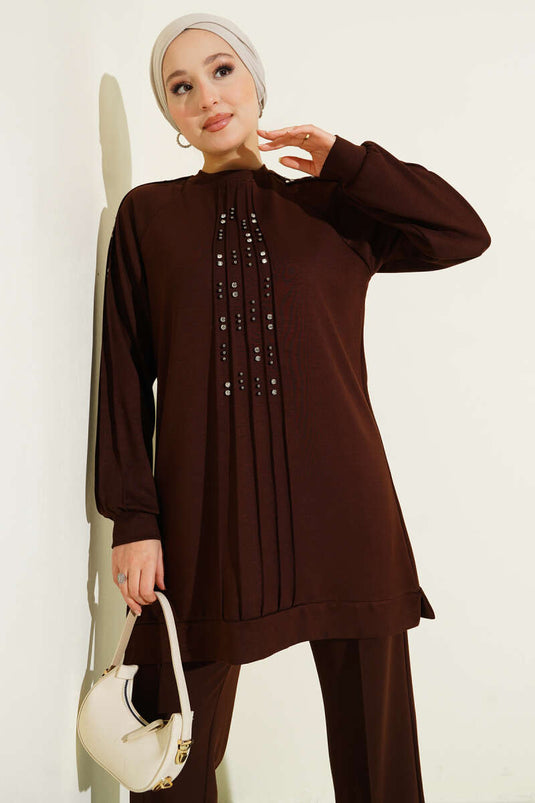 Taş Süslemeli Loyşa İkili Takım Acı Kahve