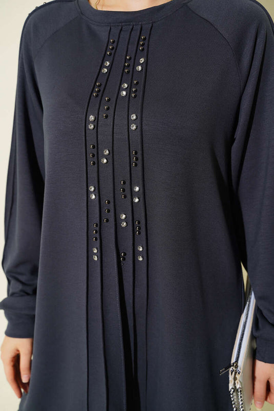 Stone Embellished Loysha Two Piece Suit Smoke Color