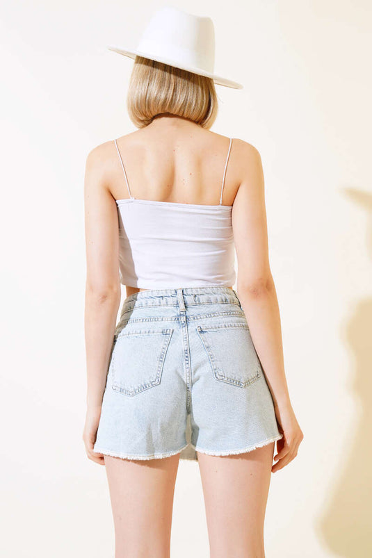 Jupe Short Ornée De Pierres Bleu Clair