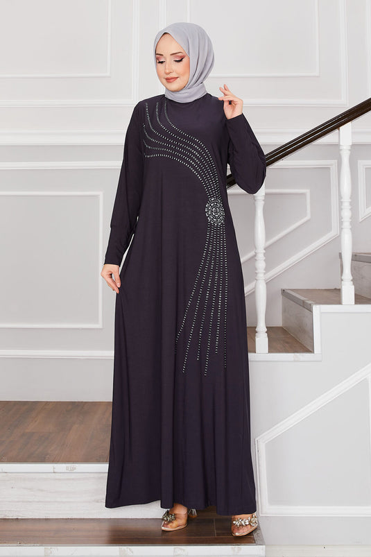 Robe Hijab Sandy avec détails en pierre Gris