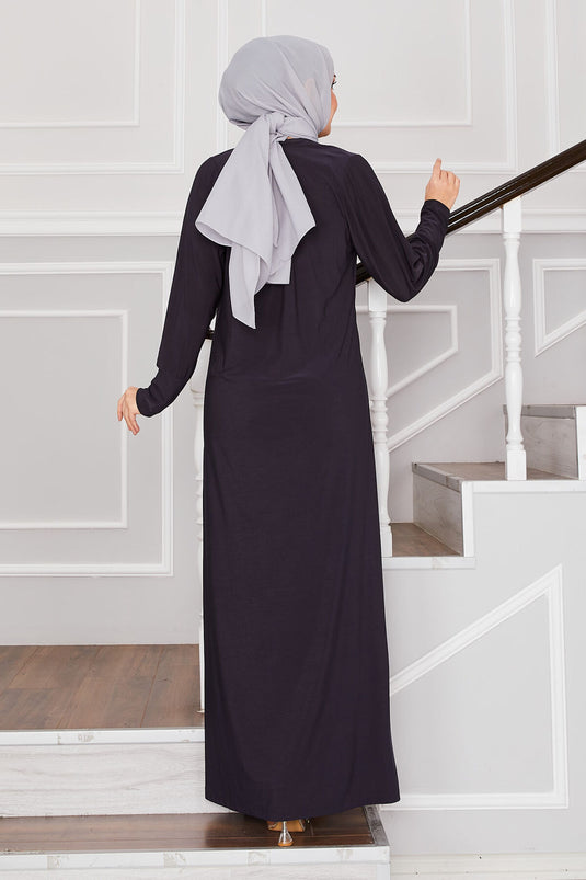 Robe Hijab Sandy avec détails en pierre Gris