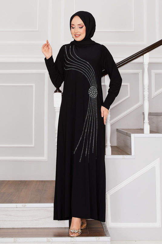 Sandy Hijab Kleid mit Steindetails Schwarz