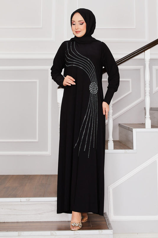 Robe Hijab Sandy avec détails en pierre noire