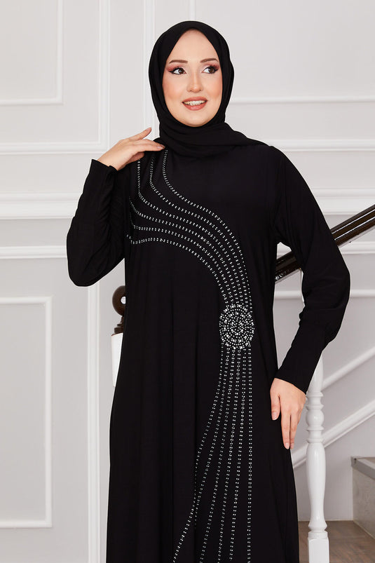 Robe Hijab Sandy avec détails en pierre noire