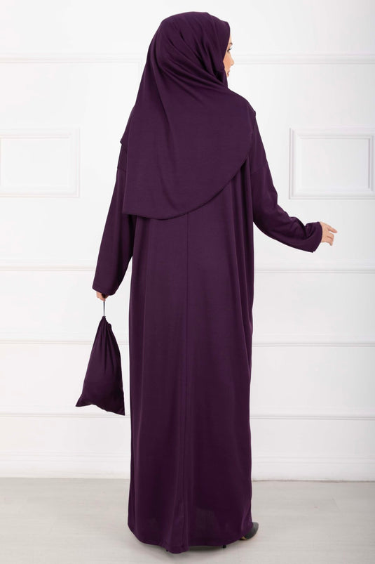 فستان صلاة محتشم مع حقيبة حمل بنفسجي