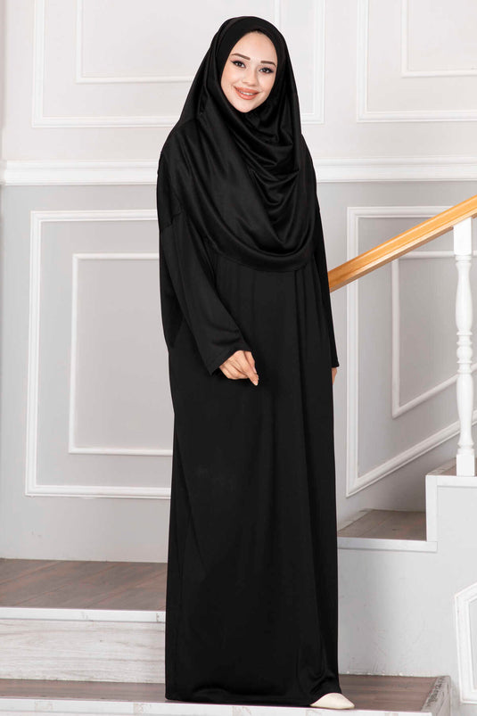 Vestido de oración Hijab negro con bolsa de transporte