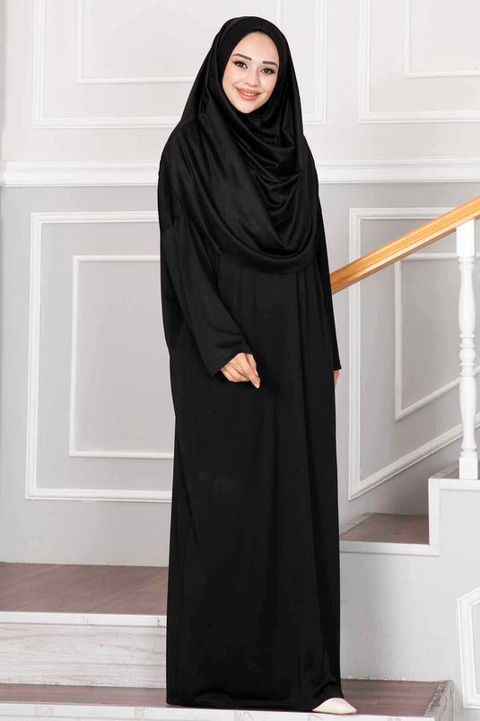 Robe de prière hijab noire avec sac de transport